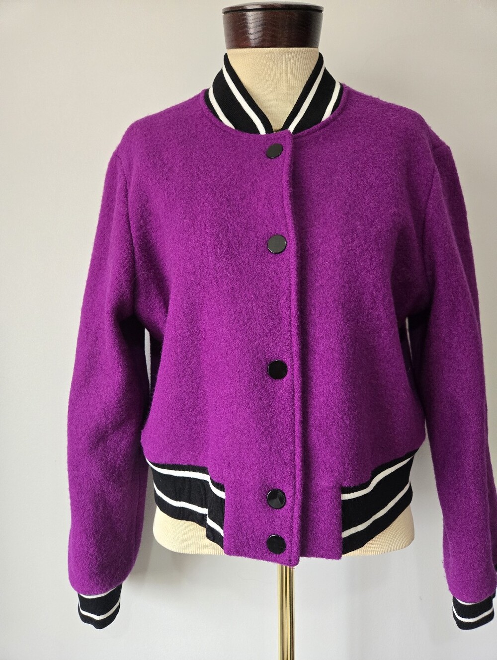 Tristan Purple Wool Varsity Jacket with Black-and-white Trim. Size XL